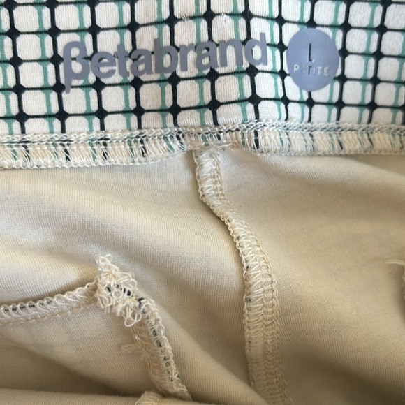 Betabrand Plaid Yoga Dress Pant LP Cream Navy Mint Green Pull On Style Straight - Picture 5 of 5